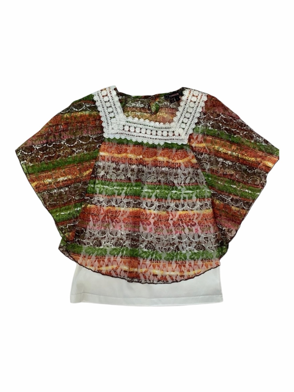 My Michelle Blouse Girls L Orange Green White Silky Tank Liner Sheer Mesh Poncho